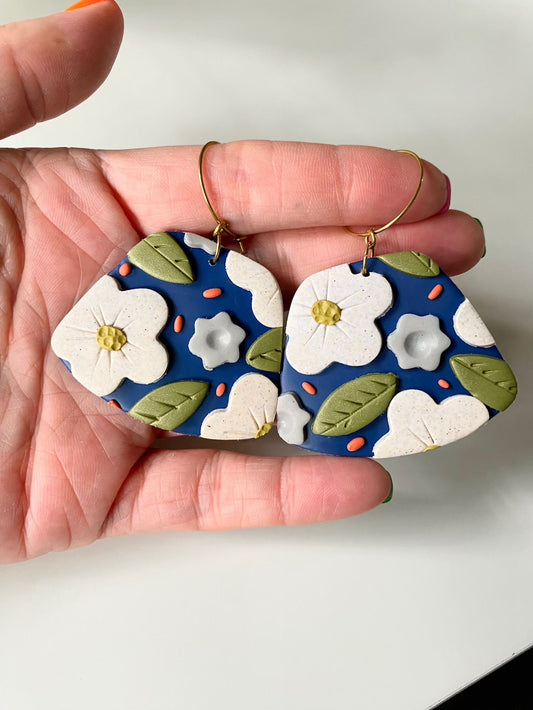 Handmade Floral Hoop Earrings | Flower Earrings | Pretty Polymer Clay Mothers Day Gift | Feminine Dangle Earrings