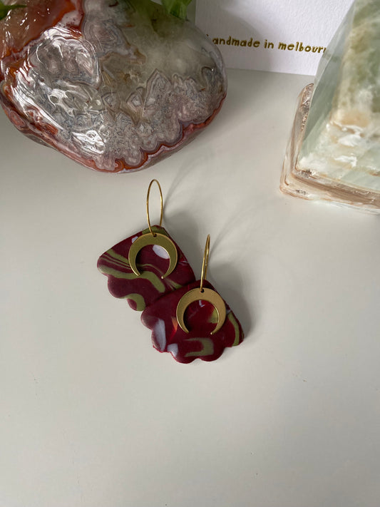 Abstract Camouflage Moth Moon Handmade Earrings