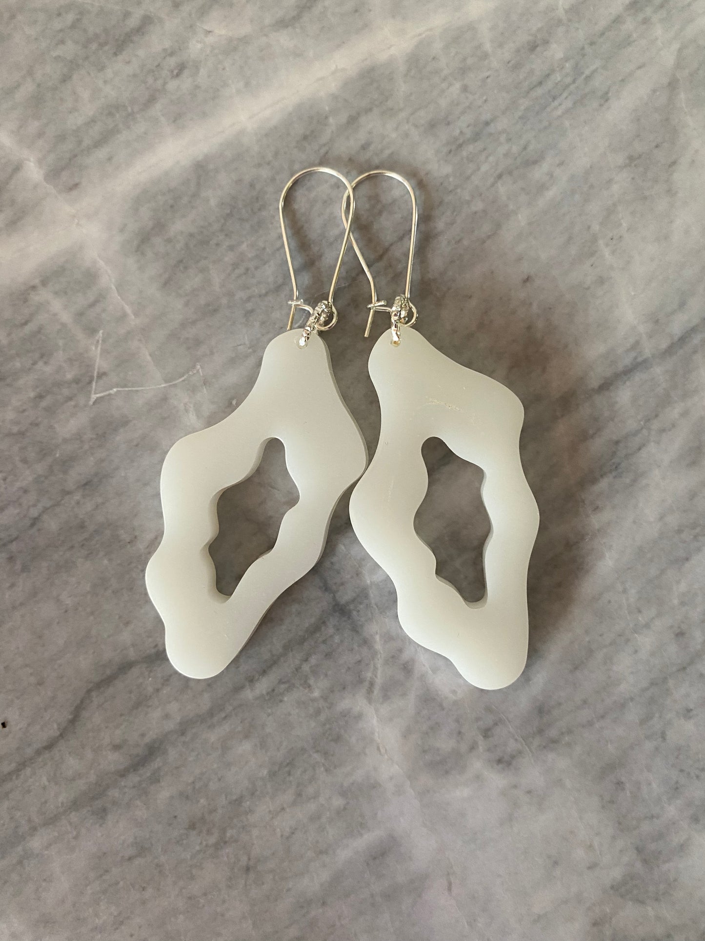 White Abstract Handmade Hoop Earrings