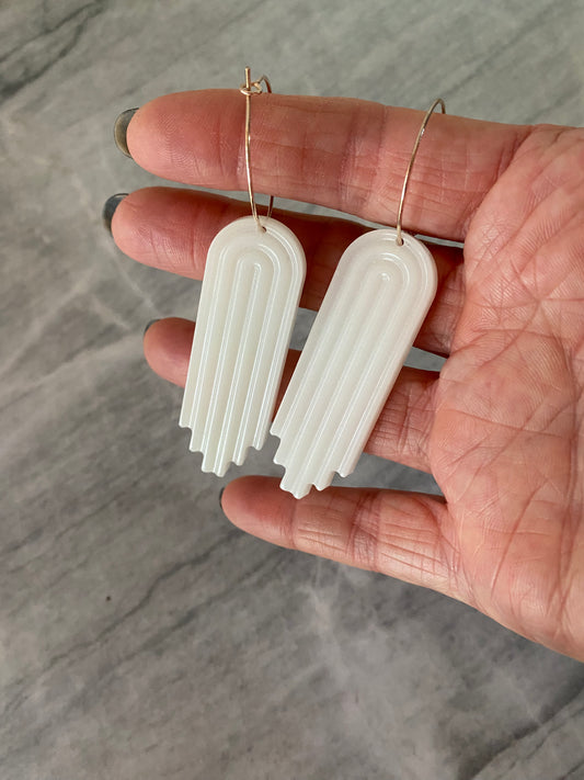 White Art Deco Style Handmade Hoop Earrings